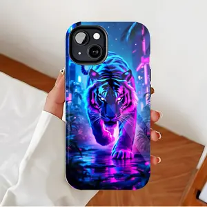 Neon Tiger Phone Case for iPhone 11/12/13/14/15/16 (Pro Max/Plus) – Trendy Design for Tech Enthusiasts, Shockproof & Vivid Neon Art Print, Perfect for Festive Occasions & Daily Use Durable Protection Cover Protective