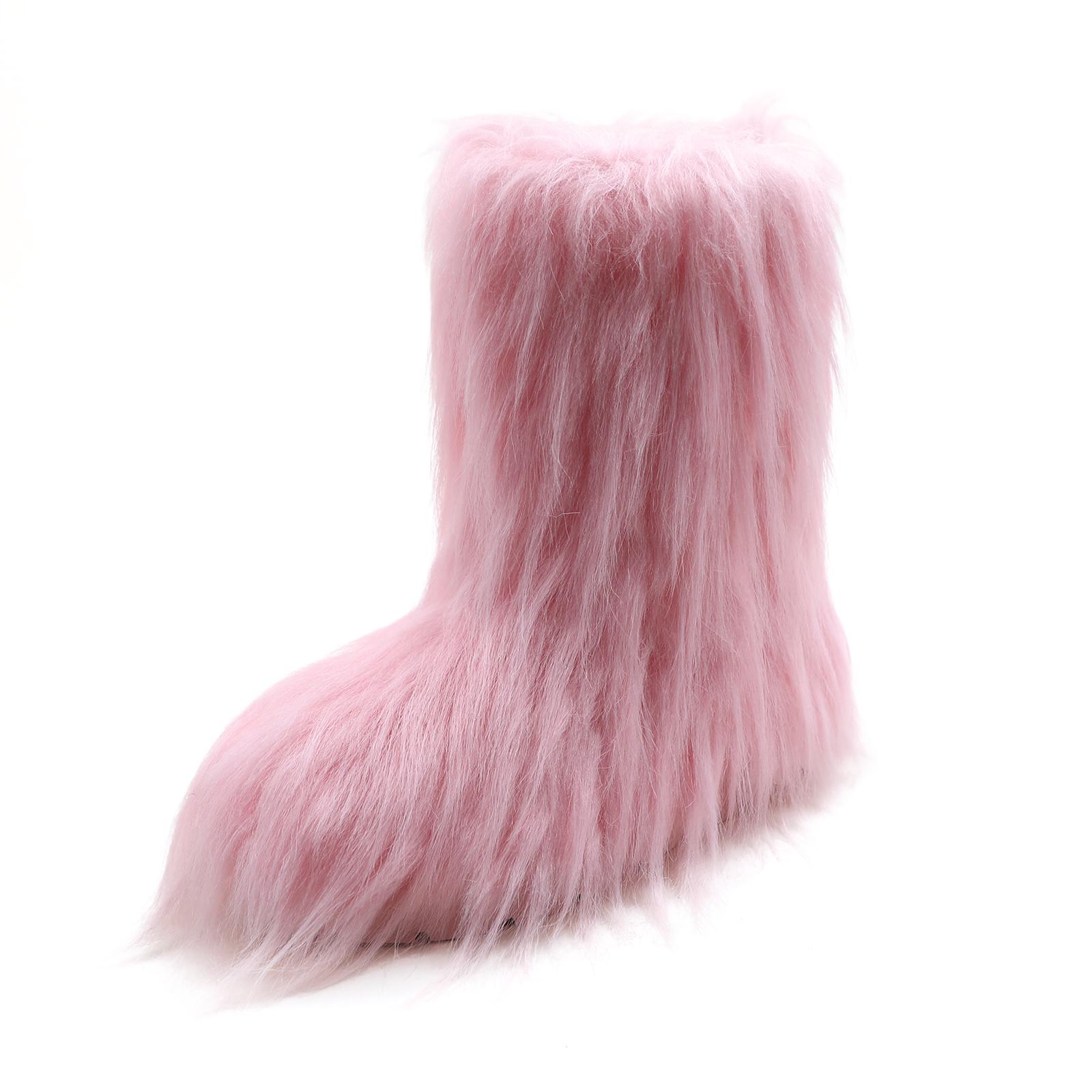 Snow Boots for Women 2025 Furry Boots Winter Knee High Flat Heel Fluffy Faux Fur Boots - FURRI-1