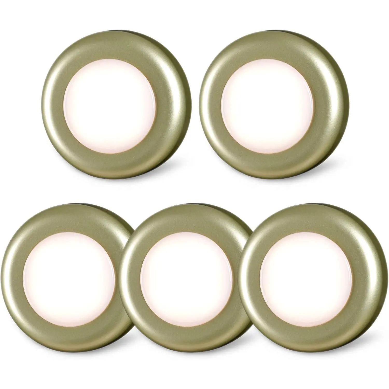 5-Pack 2.8" Plastic LED Adhesive Push Tap Lights, AAA Battery-Operated Stick-On Touch Puck Lamps for Dollhouse, Closet, Bathroom, Golden Warm White (Batteries Not Included, Ideal for Drawer)