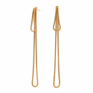 Elaina | Ultra-Long Gold Snake Chain Loop Drop Earrings | Ambre’ Jewelry
