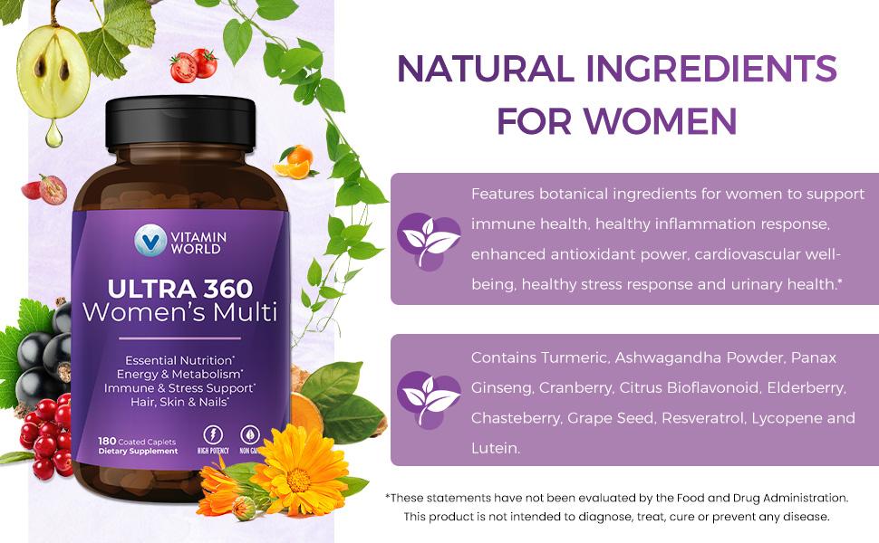 Vitamin World ULTRA 360 Women's Multivitamin - Non-GMO, Gluten Free, 0 Preservatives - Healthcare, Ashwagandha, Collagen Dietary Edible Supplement , Springtok Calcium, Fitness