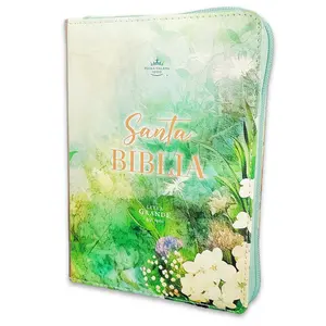 Biblia con Cierre Compacta 10 puntos RV1960 imit piel primavera floral verde con índice y canto floral