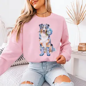 Coquette Floral Aussie Sweatshirt, Australian Shepherd Toile Sweater, Unisex Cotton Fabric, Coquette Aussie Teacher Crewneck, Flower Dog Gift