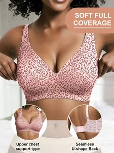 Women's Strapless Leopard Pattern Bra Bralette, Comfortable Sexy V-Neck Design, Seamless Full Coverage Lingerie, Ideal for All Seasons
