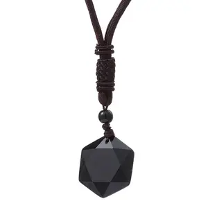 Black Obsidian Natural Stone Pendant 5000CC Necklaces For Women and Men Cubic Hexagram Sweater Necklace Amulets Jewelry