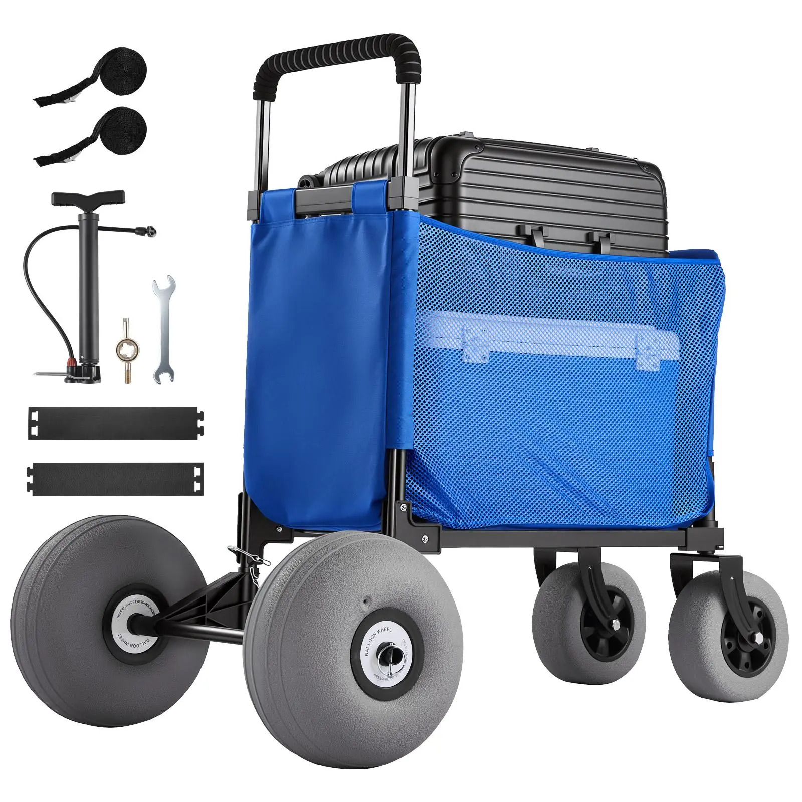 【SummerFinds】VEVOR Beach Cart with Large Wheels for Sand, 75kg Load Capacity, Heavy Duty Folding Beach Wagon with 300 mm Balloon Wheels, Storage Bag, 845-1140 mm Adjustable Height, Dolly for Camping Fishing Garden