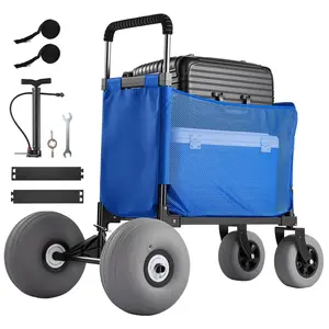 VEVOR Beach Cart with Large Wheels for Sand, 75kg Load Capacity, Heavy Duty Folding Beach Wagon with 300 mm Balloon Wheels, Storage Bag, 845-1140 mm Adjustable Height, Dolly for Camping Fishing Garden