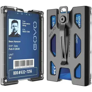 GOVO T4 Badge Holder/Wallet - Durable Polycarbonate ID/Credit Card Holder with Metal Clip and 4 Cards Slot (Holds 1 to 4 Cards) (Purple)