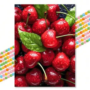 Cherry Pattern DIY Diamond Art Painting Without Frame, DIY 5D Diamond Arts Painting Kit, Wall Art Decor For Home Living Room Bedroom, Cross Stitch Kit