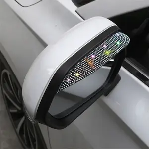 2pcs Car Rearview Mirror Rain Eyebrow, Small Car Weatherproof Visor, Rhinestone Goddess Car Modification Reflective Shield, Waterproof Helper, Car Accessories