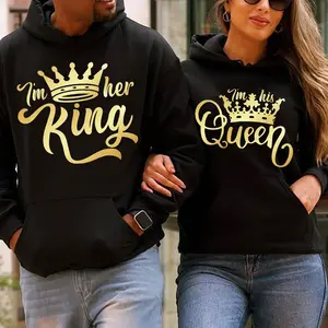 [Made in USA] Matching Couple Hoodies I’m Her King I’m His Queen, Matching Couple Hooded Sweatshirt, His and Hers Valentine’s Day Gift, Love Outfit for Boyfriend Girlfriend