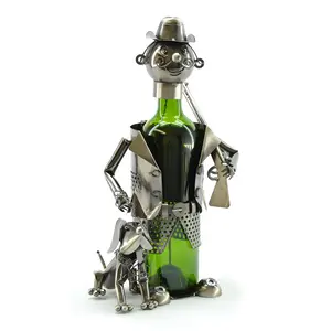 Wine Bottle Holder Wine Rack Hunter with Rifle Bar Decor in Silver Kitchen Gift