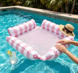 Blue Striped Inflatable Floating Lounge Chair with Backrest - Portable Party Supply for Swimming Pools, Lakes
