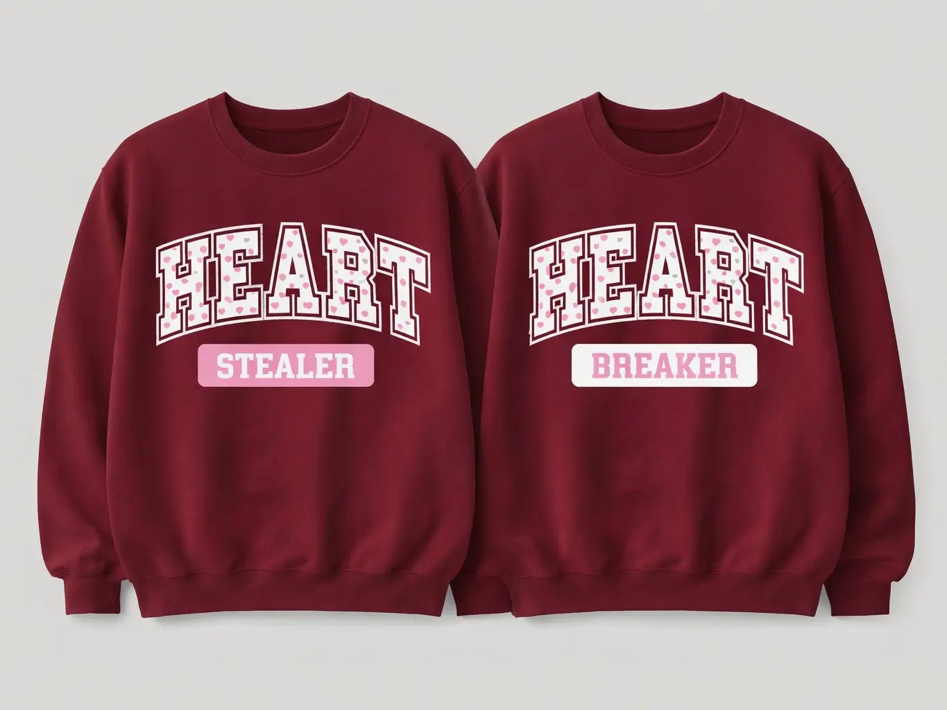 [Couple Collection] Heart Stealer & Heart Breaker Couple Sweatshirts – Matching Crewnecks, Cute Pink Heart Aesthetic Pullover Set, Funny Romantic His and Hers Gift, Unisex Couple Sweatshirt