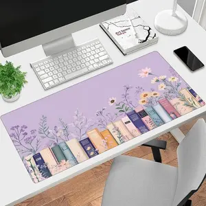 Lavender Book Floral Extended Mouse Pad | Wildflower Bookshelf Desk Mat, Non-Slip Large Pad for Book Lover Home Office Decor #BookLoverDeskPad #LavenderFloralMat #BotanicalBookshelfDecor #GamingMousePad #CozyReadingAesthetic