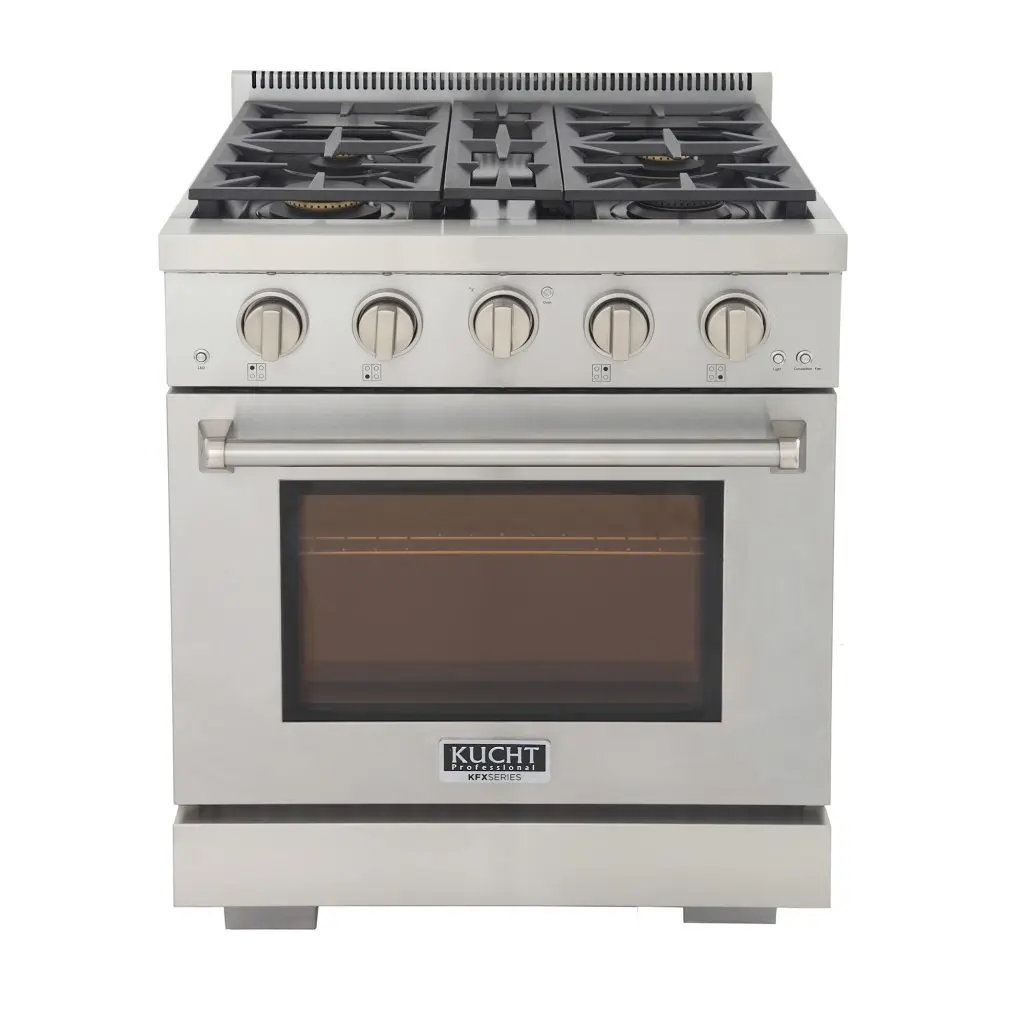 Kucht 30 Inch Professional KFX-X Series Liquid Propane Gas Stainless Steel Range with Silver Oven Door