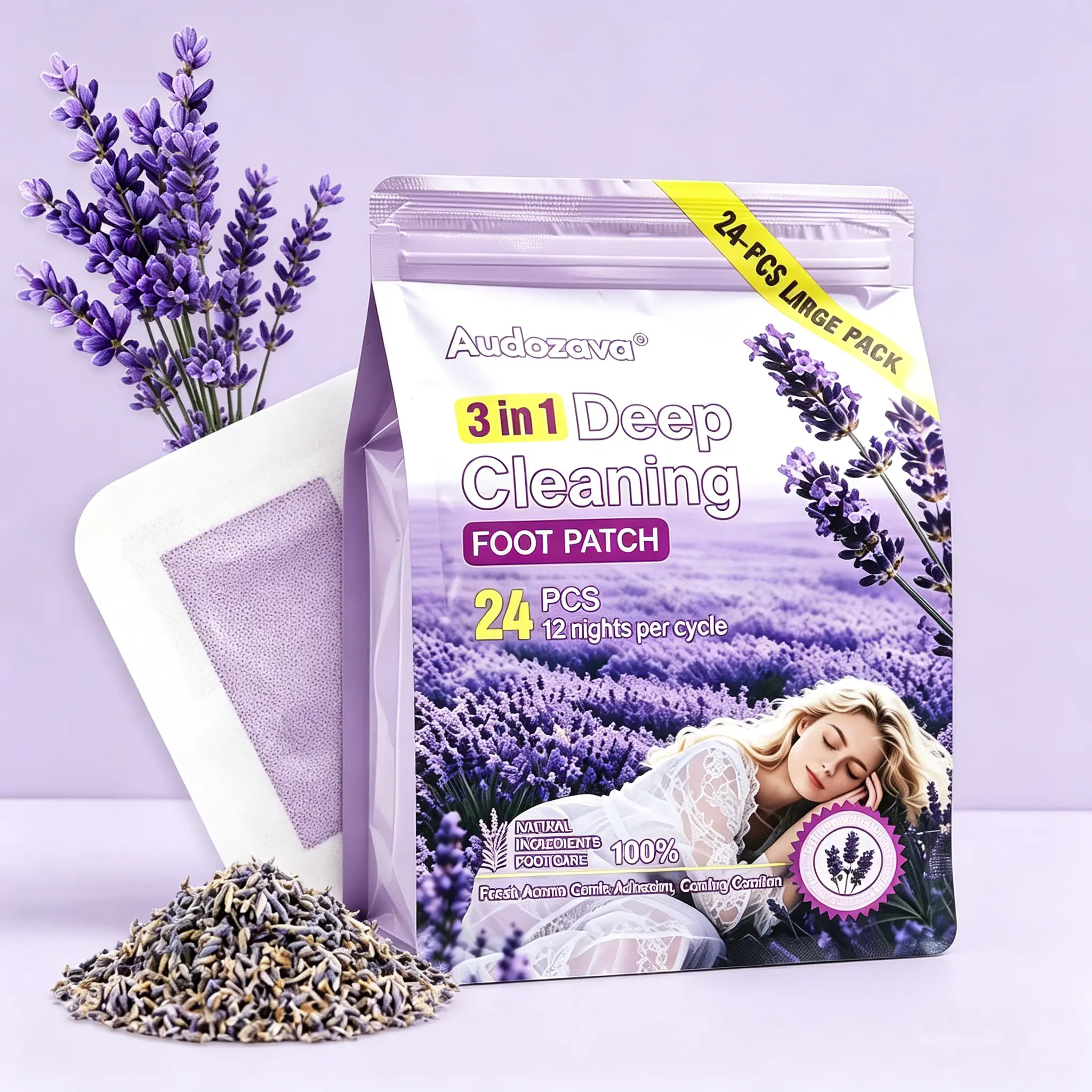 24 Patches Lavender-Scented Foot Pads with Magnesium Glycinate, Nighttime Foot Care Pads for Fresh Feet, Daily Bedtime Self-Care