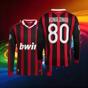 09 10/Home Kit/80# Ronaldinho/Retro/Long Sleeve/Soccer Jersey/Fans Version