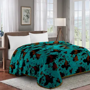 Turquoise Multicolor Cow Print Super Soft Cozy Oversized Throw Blanket