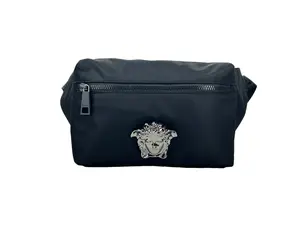 Pre-owned VERSACE Nylon Belt Bags Medusa Black Belt Bag Waist Fanny Pack Women's Purse