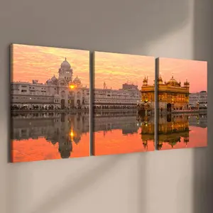 Wooden Framed Canvas Painting, 3 Counts/set Modern Architectural Sunset Pattern Wall Art, Wall Decor for Home Living Room Bedroom Office