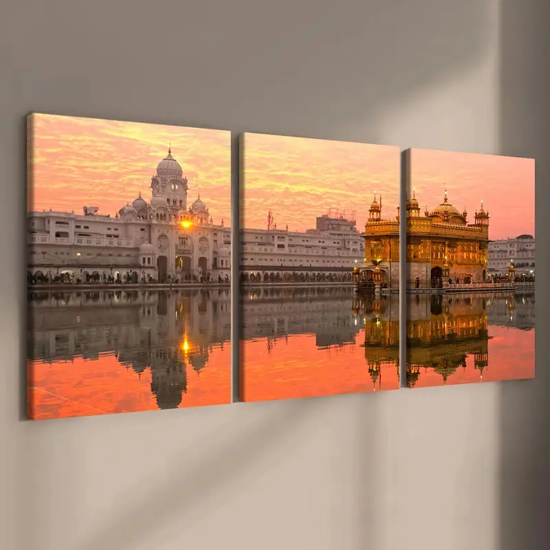 Wooden Framed Canvas Painting, 3 Counts/set Modern Architectural Sunset Pattern Religious Wall Art, Wall Decor for Home Living Room Bedroom Office, Aesthetic Wall Decor