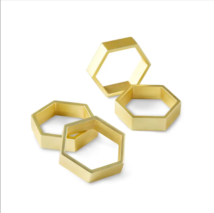 Gold Hexagon Metal Napkin Ring, 4 Count