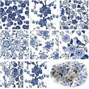 Epakh 36 Pack 6 Styles Blue and White Decoupage Napkins Assorted Floral Chinoiserie Cocktail Napkin Decorative Printed Toile Tissue Paper for Crafting Summer Seashell DIY Coastal Decor, Unfolded 13''