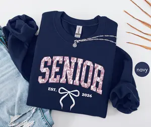 Senior 2026 sweatshirt, Senior 2026 Pink Toile Coquette Sweatshirt, Sweatshirt for Class of 2026, Custom High School Graduation Hoodie Gift