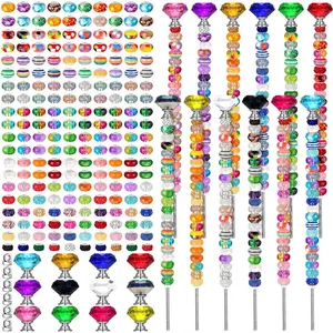 236 Pcs Garden Stake DIY Tool Kit,Including Fairy Wand Plant Stake with 12 Colorful Crystal Stopper Top 12 Threaded Rod with 200 Large Hole Bead for Spring Summer Holiday Outdoor Decorations,Hand Tools Kits