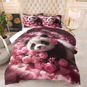 Four Cute Pandas Fresh Healing Quilt Set 2/3 Pcs Includes 1 Quilt + 1/2 Pillowcases No Filler Panda Bamboo Eating Natural Elements Fluffy Warm Breathable Skin-Friendly No Lint Ideal for Families Tenants Nature Lovers Fits Bedrooms Dorms Rooms
