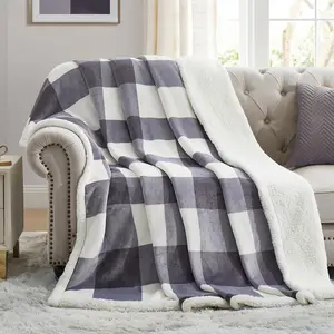 Blanket Fleece Throw Blanket Twin Thick Bed Blanket, Soft Warm Cozy Grey Checkered Throw Blanket 60"*80"
