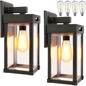 Solar Wall Lights Outdoor, Solar Sconce Lantern with 3 Lighting Modes & Motion Sensor, Porch Light Fixture Outside Waterproof with Clear Panel for Garage Yard Front Door Shed (2 Pack)