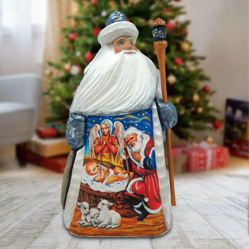 Santa Adoration Hand-Painted WOODCARVED Masterpiece by G. DeBrekht - Nativity Holiday Decor - 821598