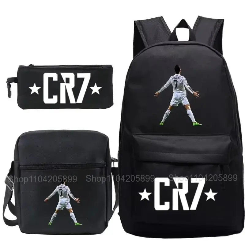 3pcs CR7 Backpacks Ronaldo Mochila Boys Girls School Bags Shoulder Bag Pencil Case Capacity Laptop Daily Travel Rucksack Gift