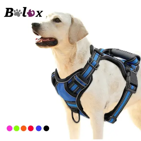 Reflective Adjustable Dog Harness - Non-Customized Universal Breathe-Easy Vest with Detachable Leather Handle, Pull-Resistant Fit, Night-Safe Glow for Small to Large Dogs’ Outdoor Walks & Training Pet Supplies