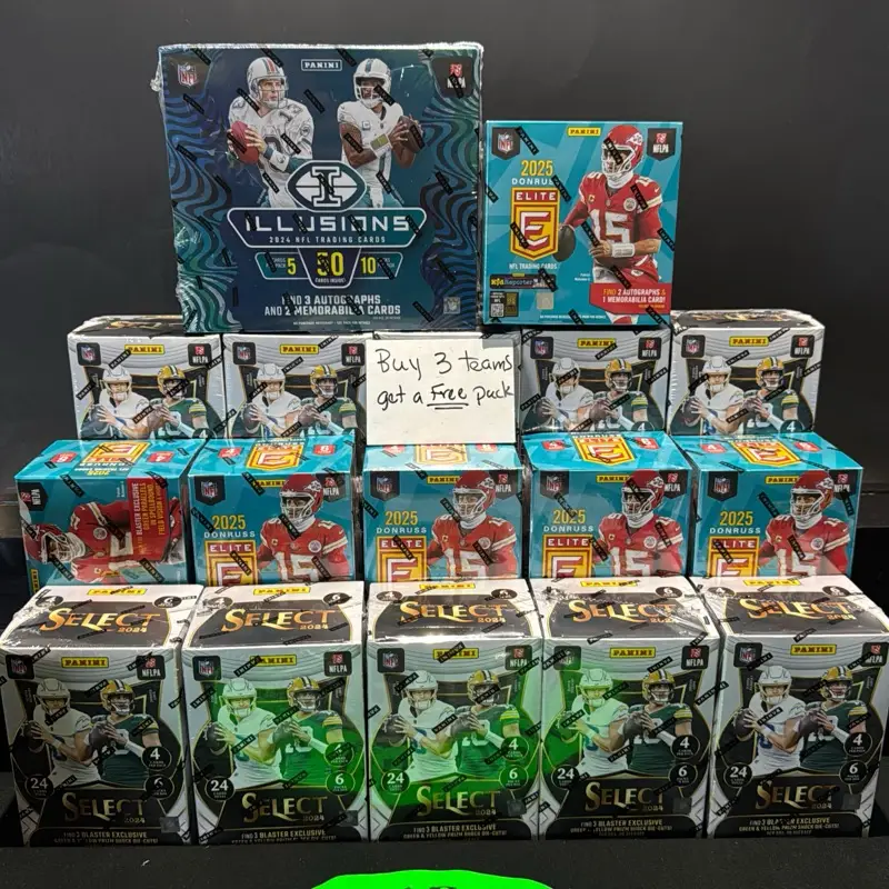 Break #844 2025 Donruss Elite Hobby Box, 2024 Illusions Hobby Box, 5-2025 Donruss Elite Blasters, 10-2024 Select Blasters, & 1-2024 Absolute Co