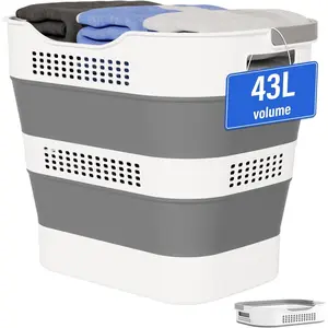 43L(11.5Gallon) Collapsible Laundry Basket with Handles, Foldable Plastic Pop Up Tall Storage Organizer Clothes Hamper for Laundry (Grey, 1 Pack)