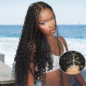 Wiggins Hair 36 Inch Triangle Knotless 13x4 Braided Wigs With Curl Ends Box Braided Wig Full Lace Front Synthetic Wigs