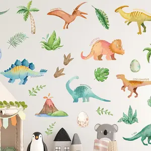 Wall Decals for Kids Room - Self Adhesive Removable Dino Palm Tree Wall Stickers, Jungle Nursery Bedroom Playroom Classroom Decor, Easy Peel & Stick Boys/Girls Home Art