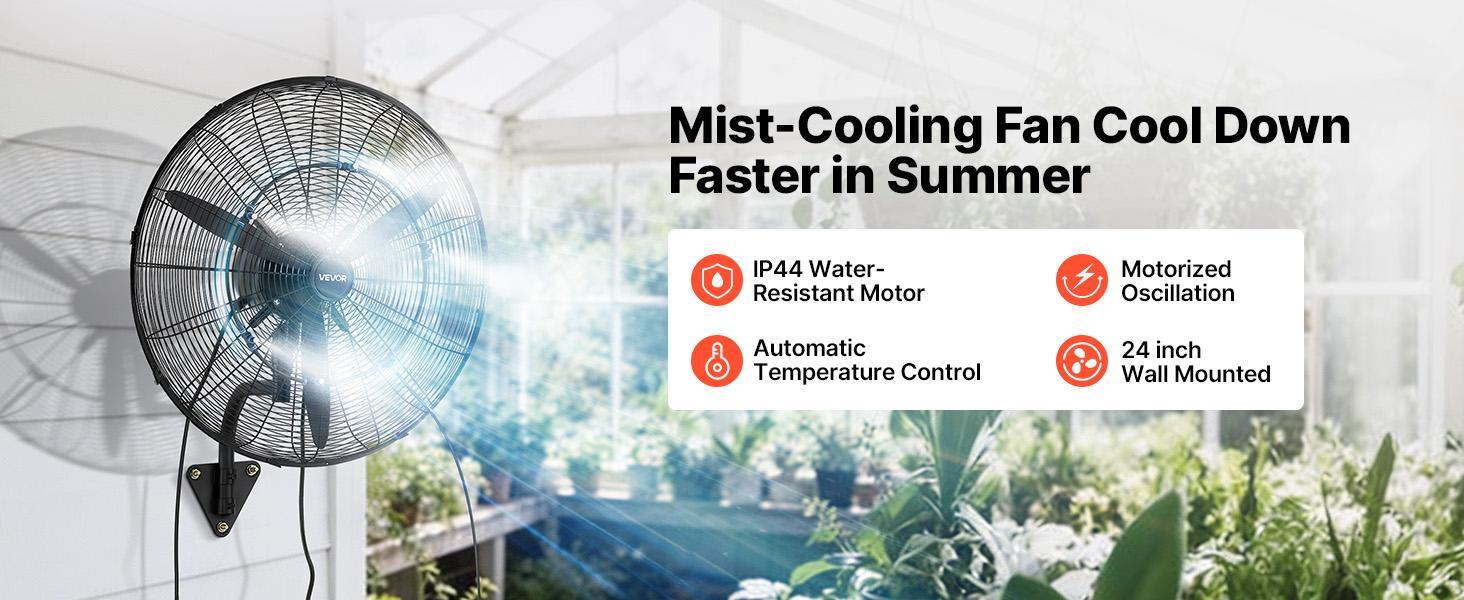 【BackToSchool】VEVOR 24-in Sturdy Wall-Mounted High Power Fan - IP44 Rated, 3-Gear Adjustable, Oscillating Mist, Mechanical Control, Aluminum Blades, Adjustable Airflow, for Grow Tents, Workshops 【BackToSchool】VEVOR 24-in Sturdy Wall-Mounted High Power Fan - IP44 Rated, 3-Gear Adjustable, Oscillating Mist, Mechanical Control, Aluminum Blades, Adjustable Airflow, for Grow Tents, Workshops