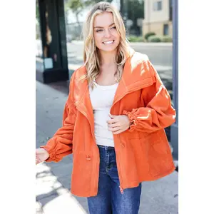 Beautiful You Rust Cinched Waist Zip Up Fleece Jacket