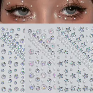 1pc 3D Face Aurora Crystal Diamond Tattoo Stickers DIY Eyes Face Body Star Pearl Rhinestones Festival Makeup Tattoos Stickers