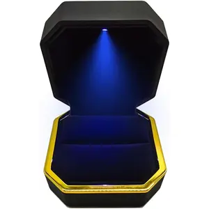 Ring Box with LED Light  Display  Box for Proposal,Engagement, Wedding (black)