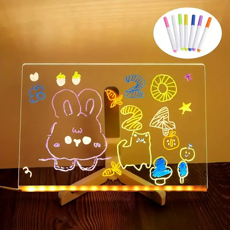 Acrylic Dry Erase Board with Light 11.8 X 7.9” Clear Light up Dry Erase Board with Stand Desktop Glow Memo LED Letter Rewritable Message Board White B
