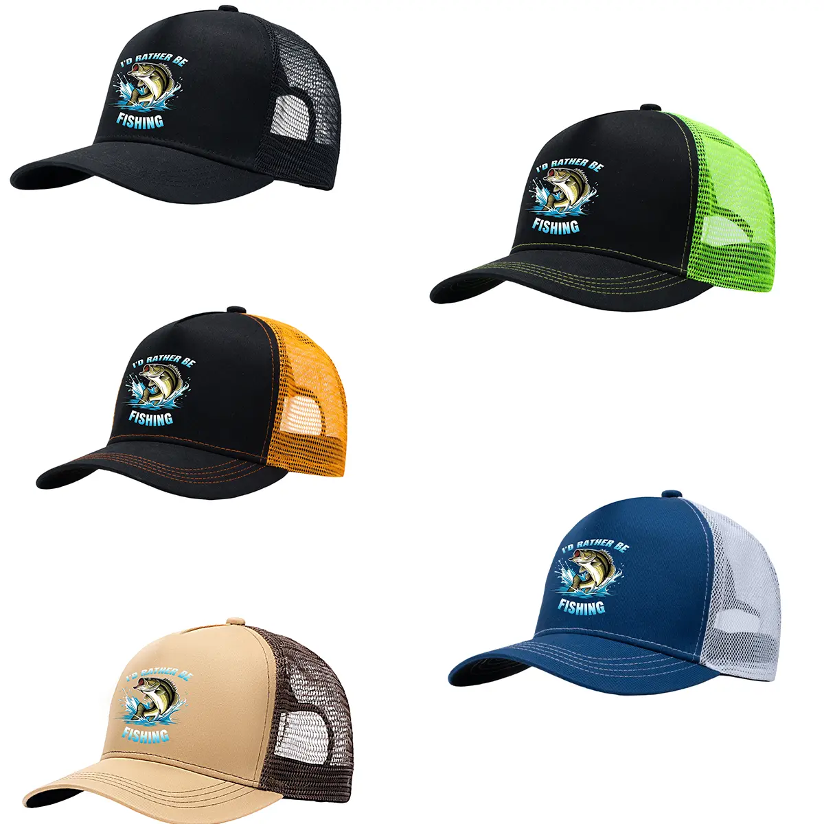 mens hats Bass Fishing Graphic Trucker Hat for Men, Black Orange Mesh Back Cap, Adjustable Outdoor Fishing Cap