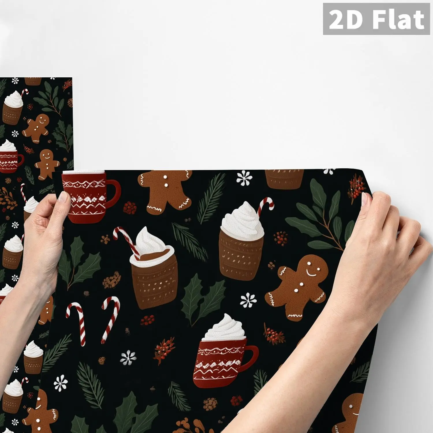 1PC QT Black & Brown Hot Cocoa Gingerbread Man Wall Sticker - 2D Flat Self-Adhesive Waterproof Removable Decals for Christmas Winter Home Decor