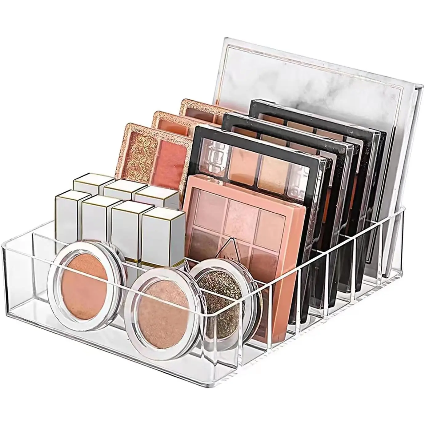 Makeup Organizer for Eyeshadow Palette and Lipstick Organizer, 7 Section Divided Makeup Palette Organizer for Vanity Drawer Countertop Modern  Storage(7.48" x 6.22" x 1.77")