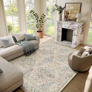 palohom Washable Area Rugs for Living Room Non Slip Bedroom Rug Carpet Low Pile Soft Non Shedding Lightweight Faux Wool Floral rug for Entryway Dining Room Under Table Rug Runners for Hallway Kitchen Dorm Nrsery Stain Resistant Indoor Home Decor