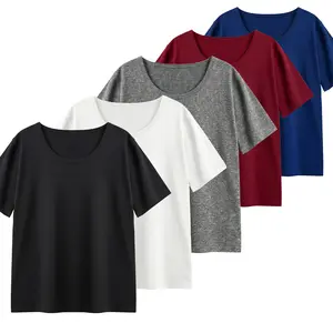 Round-neck shirt for women, solid color, simple and elegant, relaxed and casual, soft and comfortable. Top. Sizes S - 6XL. Made of polyester fiber. Available in black, white, burgundy, dark gray and blue.